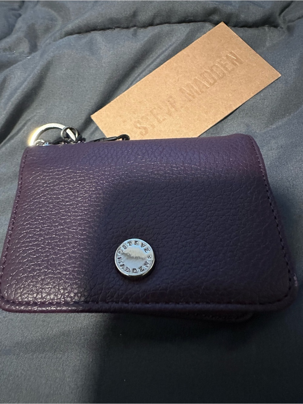 Steve Madden Plum Leather ID Wallet with Key Ring